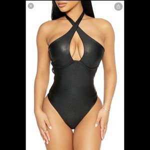 NWT Naked wardrobe faux leather thong bodysuit
